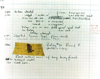 bugs!!! O primeiro "bug" de computador é atribuído a Grace Hopper, ao publicar em 1947 que a causa do mau funcionamento no computador Mark II, da Universidade de Harvard, seria um inseto (em inglês, "bug") preso nos contatos de um relê. Como os primeiros computadores eram movidos a válvulas, eles acabavam atraindo insetos. Estes, por sinal, podiam causar curtos-circuitos, que levavam a falhas nos programas.